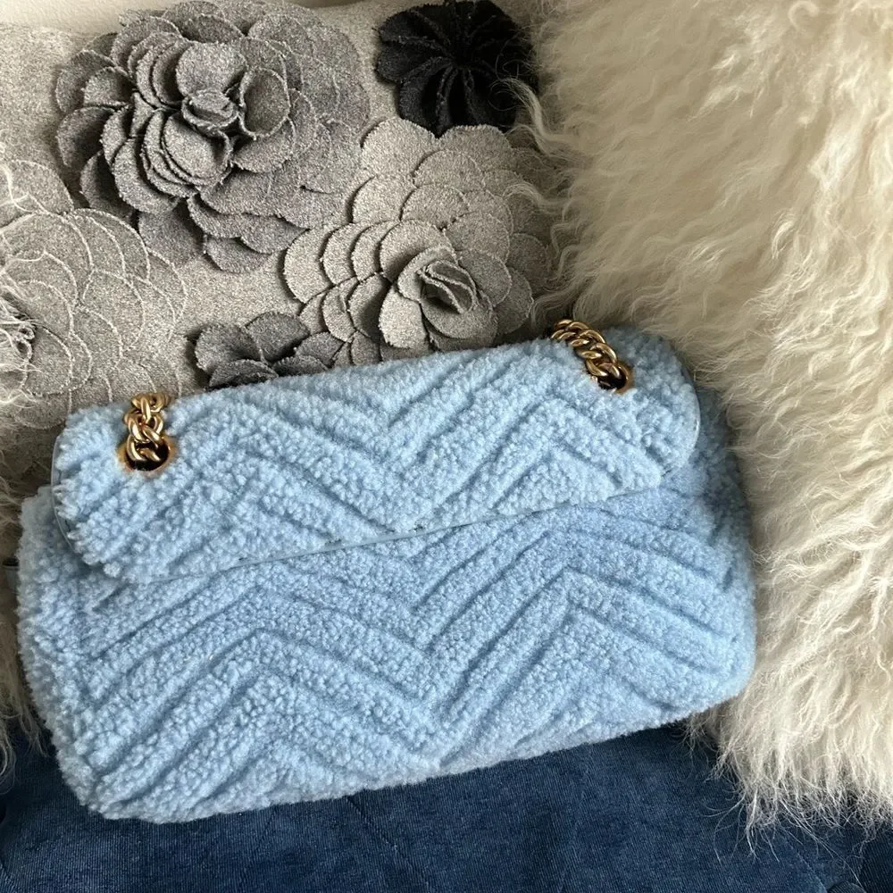 Gucci Marmont Shearling baby blue bag nwt